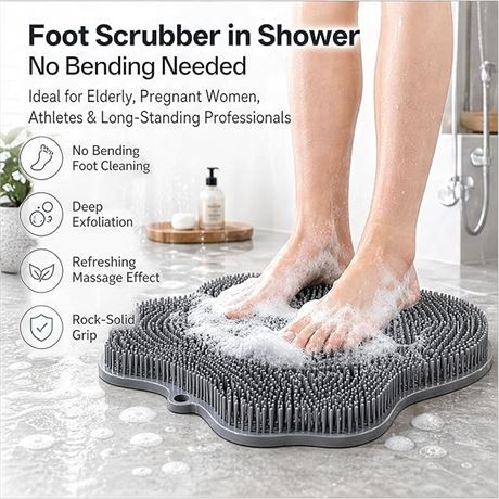 Dual-Sided Silicone Shower Foot Scrubber Mat – For Deep Cleaning & Exfoliation